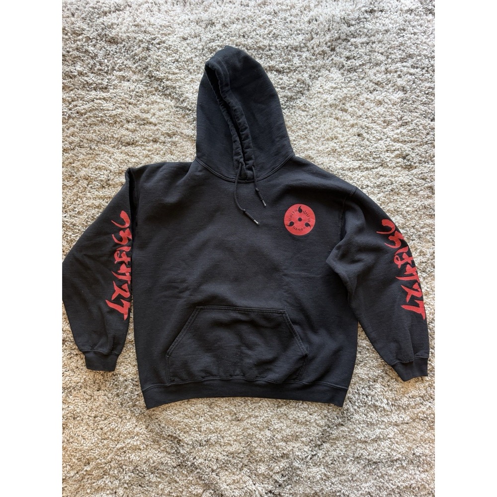 Naruto Shippuden 20th Anniversary Sasuke Uchiha Hoodie Mens L Sharingan Black